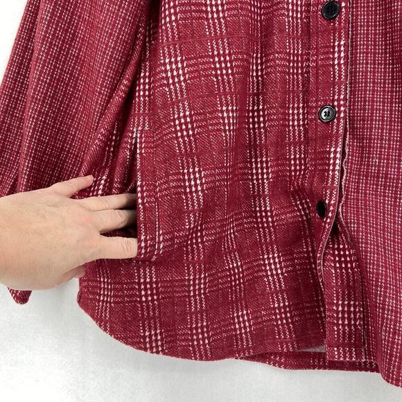White Birch Flannel Shirt Jacket Size L Red Plaid shacket Stretch Button Up - Picture 5 of 12